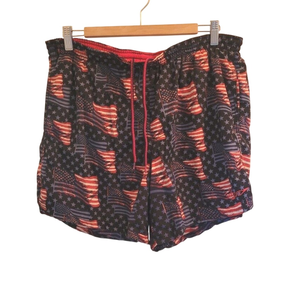 Vintage Speedo Swim Trunks Mens XL Shorts Red Blue American Flag USA Drawstring‎